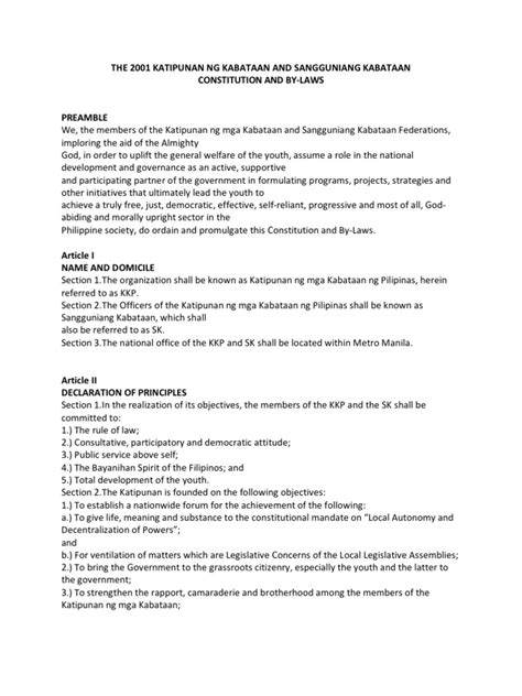 THE 2001 KATIPUNAN NG KABATAAN AND SANGGUNIANG KABATAAN CONSTITUTION .